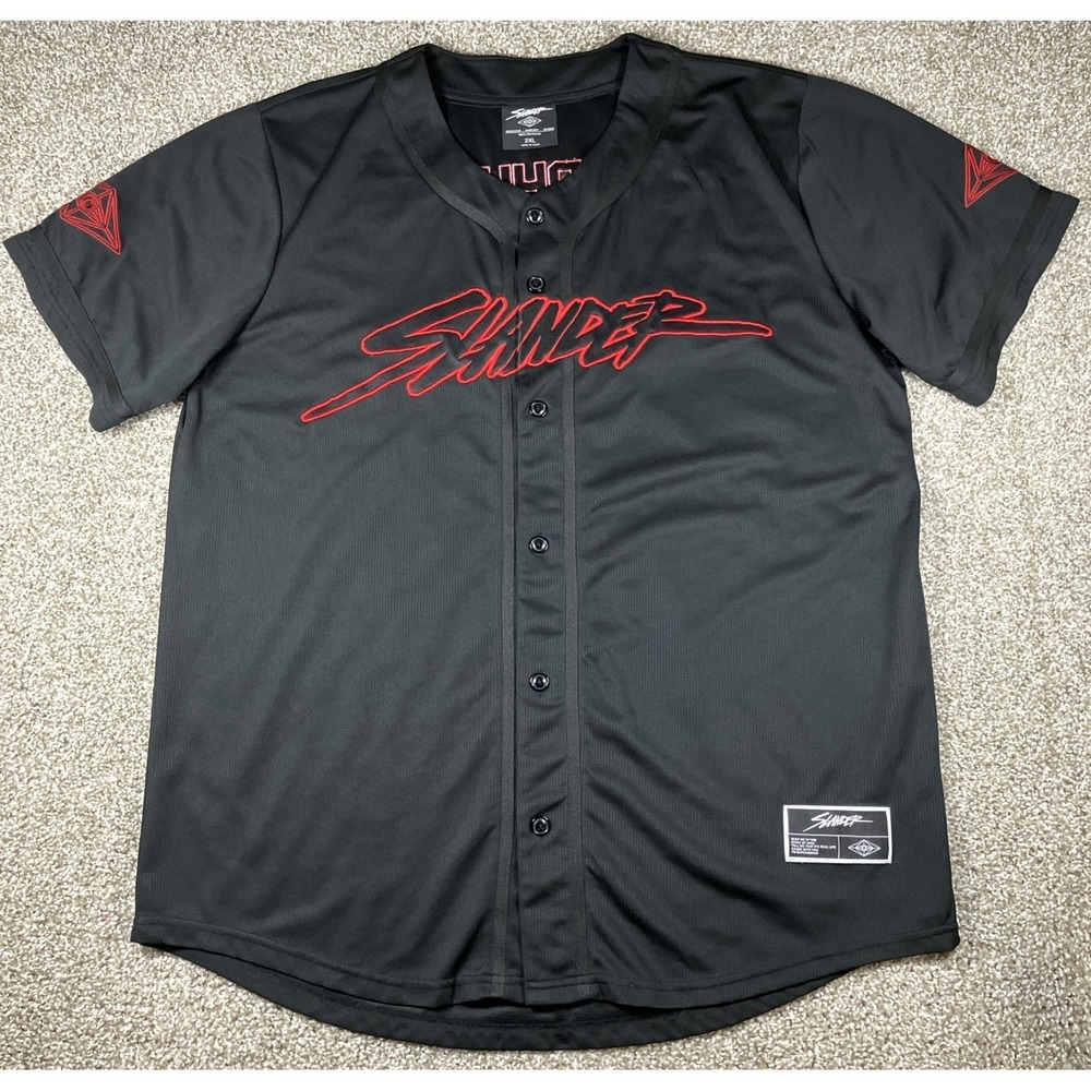 Slander Superhuman Baseball Jersey Men's Size 2XL Black Stitched Shirt